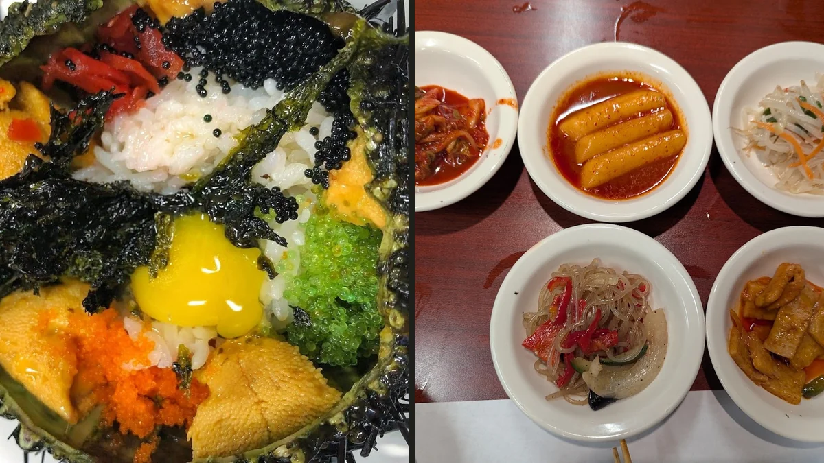 Plates of marinated crab with banchan.