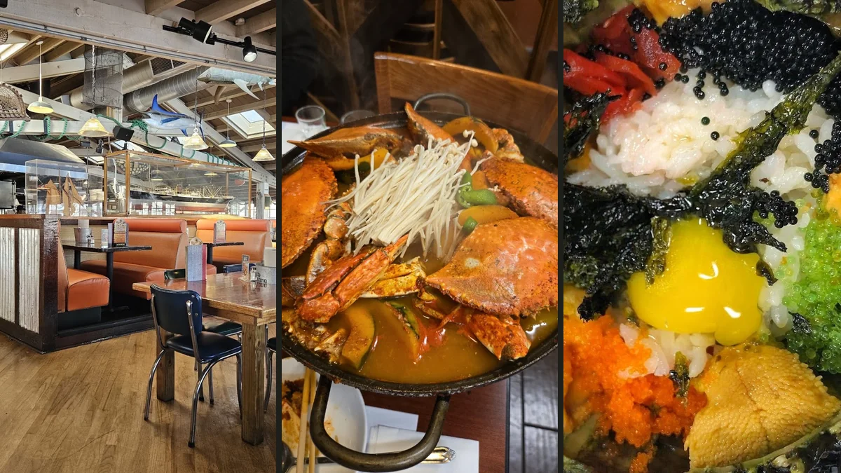 Plates of marinated crab with banchan.